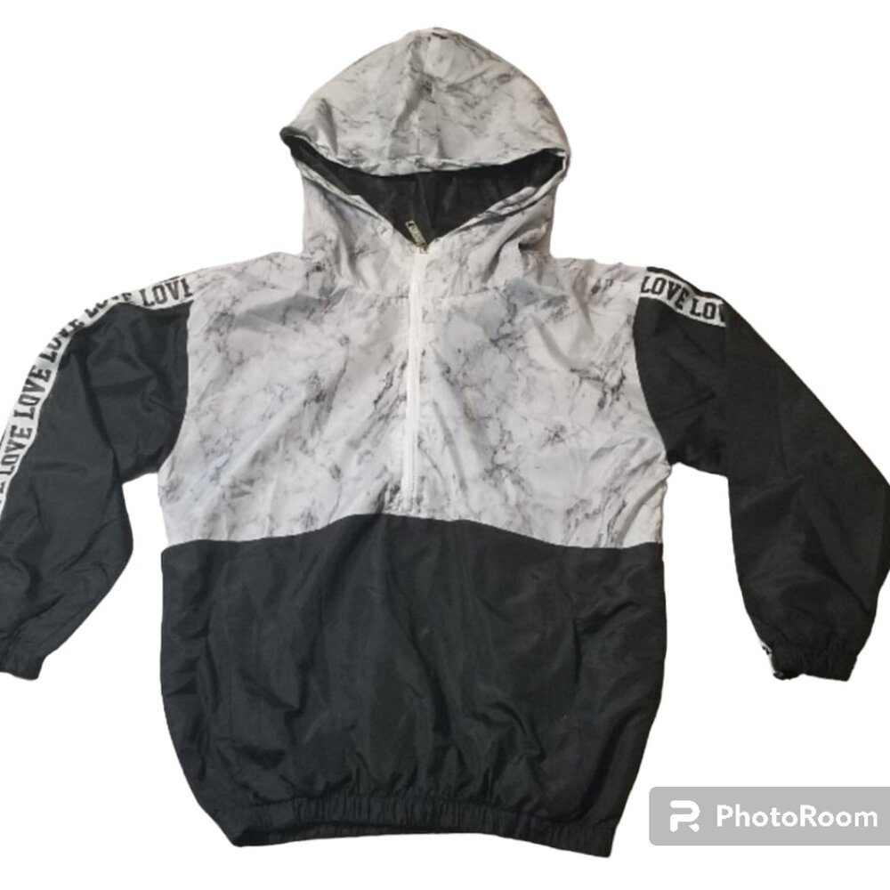 Lightweight Jacket Windbreaker Hood Pockets LOVE Spellout Sporty 1/2 Zip Large - Picture 9 of 9